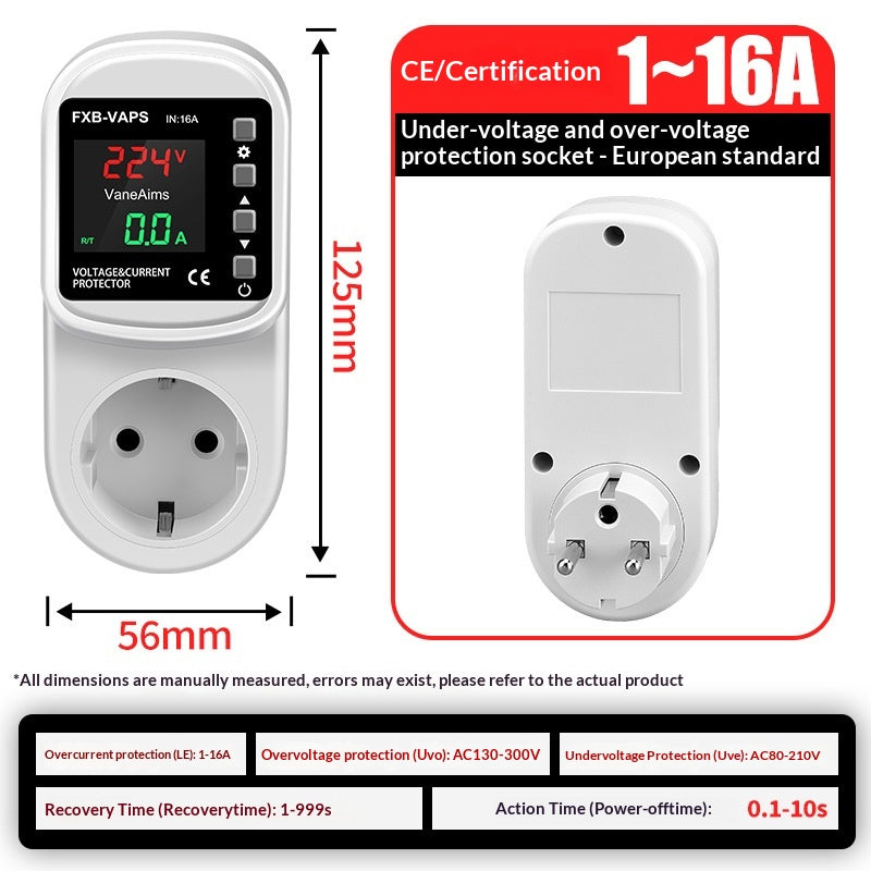 Self-Resetting Over Under Voltage Protection Socket Current Limit For Home Air Conditioner South Africa Standard Plug