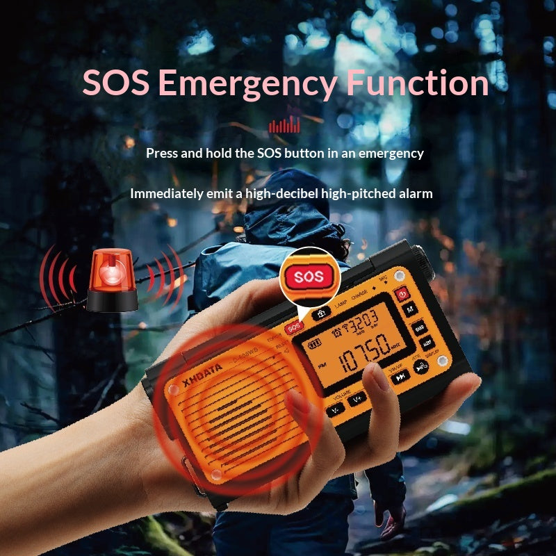 Hand-cranked Solar-powered Radio With Outdoor Emergency And Bluetooth Charging Features