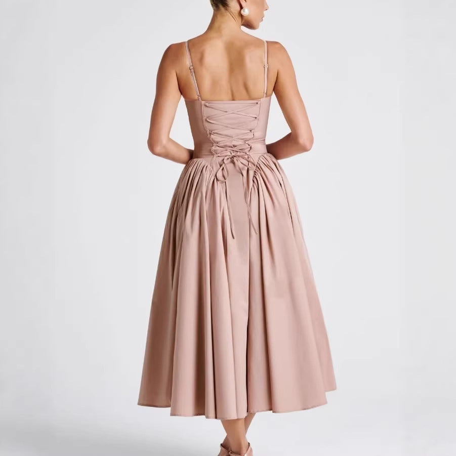 Body Hugging Pleated Strap Dress