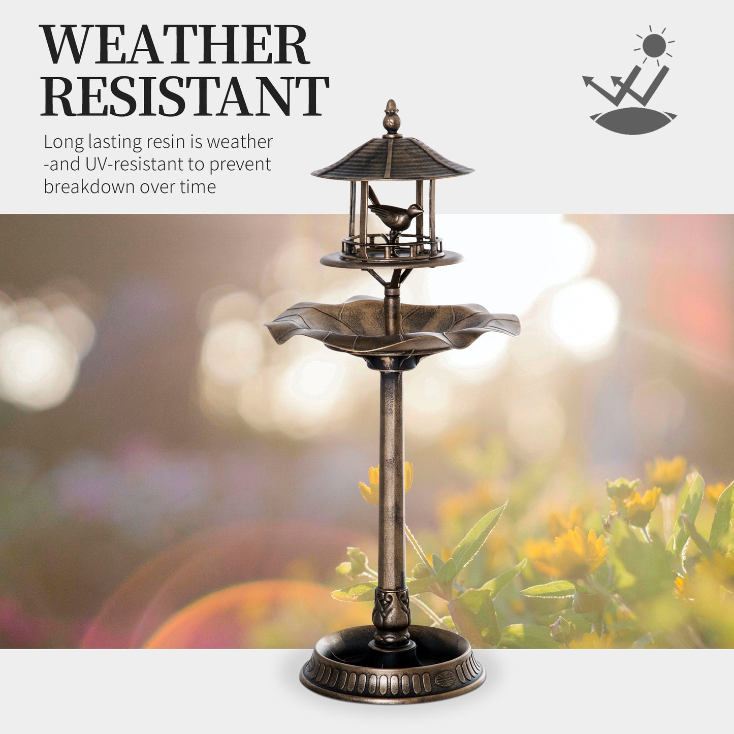 3 in 1 Garden Bird Bath Bowl Pedestal with Bird Feeder, Large Water Basin, Underneath Flower Planter, Bronze