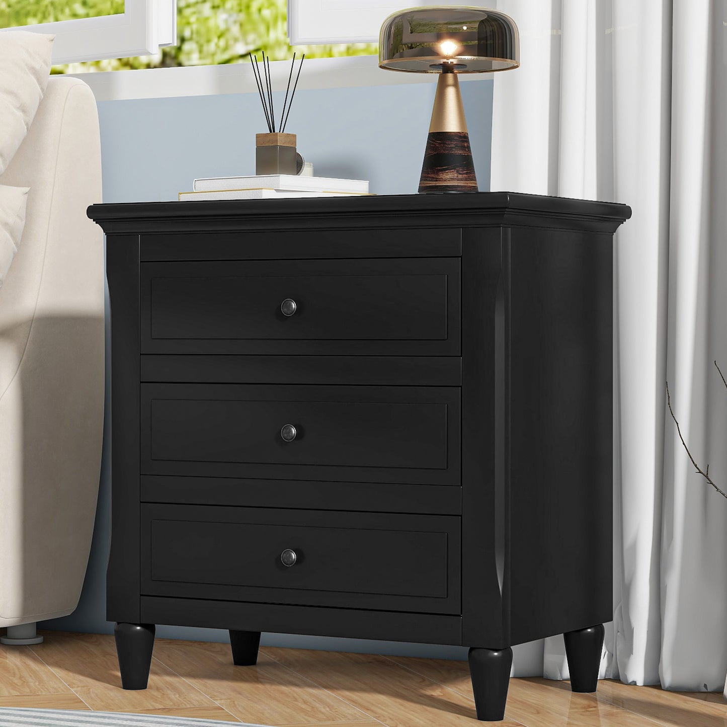 U-STYLE 28 Painted Nightstand With 3 Drawers And Smooth Gliding Rails  Simple Bedside Cabinet With Metal Handle  Minimalist Sofa Side Table With Rubber Legs For Bedroom Sofa Couch Office