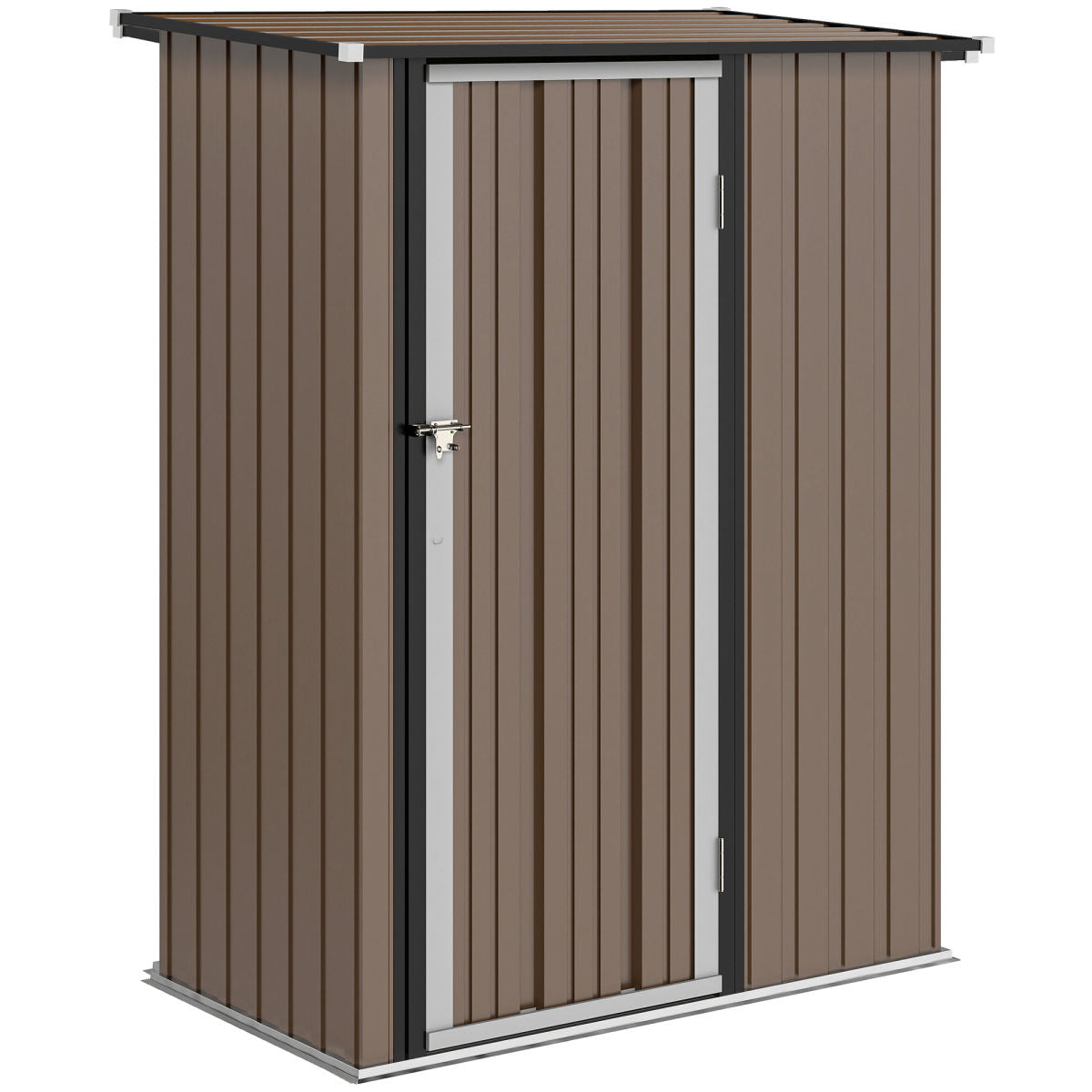 5ft X 3ft Garden Storage Shed, Outdoor Metal Shed With Sloped Roof, Lockable Door For Tools, Equipment, Brown