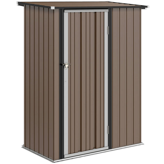 5ft X 3ft Garden Storage Shed, Outdoor Metal Shed With Sloped Roof, Lockable Door For Tools, Equipment, Brown