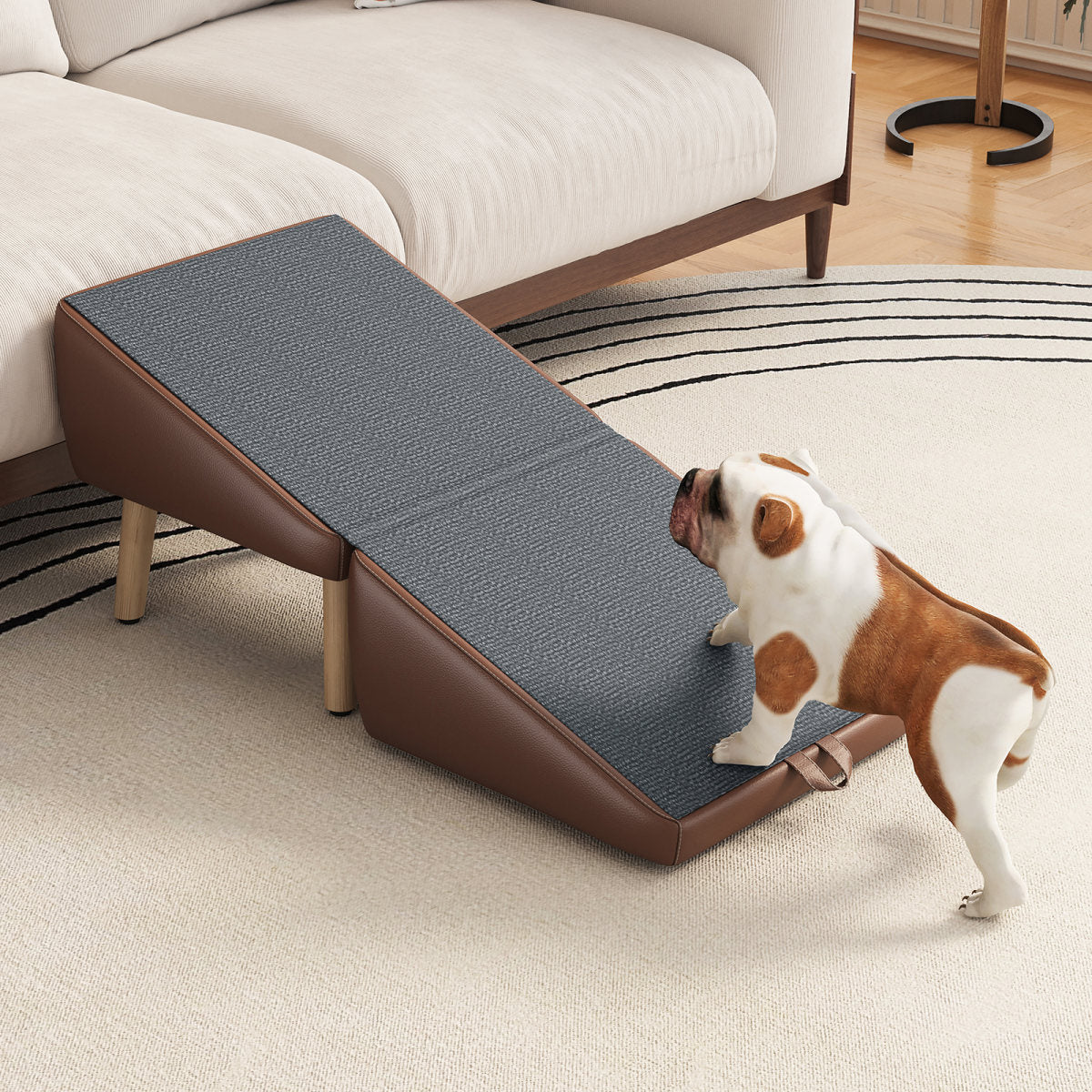 (UPGRADED) Dog Stairs for Small Dogs and Cats, Dog Ramp for Couch and Bed, Foldable 2-in-1 Wooden Pet Steps for Puppy, Split Ottoman Design (BROWN)
