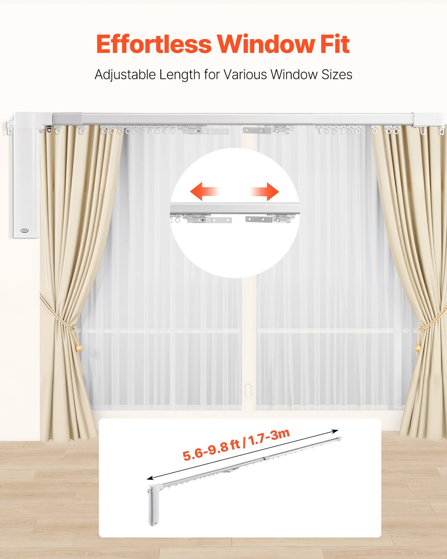 Smart Electric Curtain Track, 71-118 Inch Adjustable Length, Motorized Rod With Remote, Ceiling And Wall Mount, Automated Curtain Track System Compatible With Alexa, Google Home, App Control