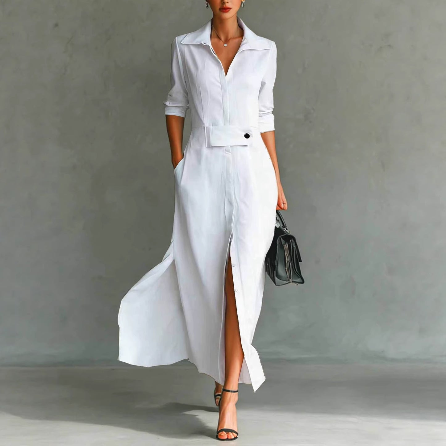 Best-selling Casual And Elegant Slit-front Shirt Dress