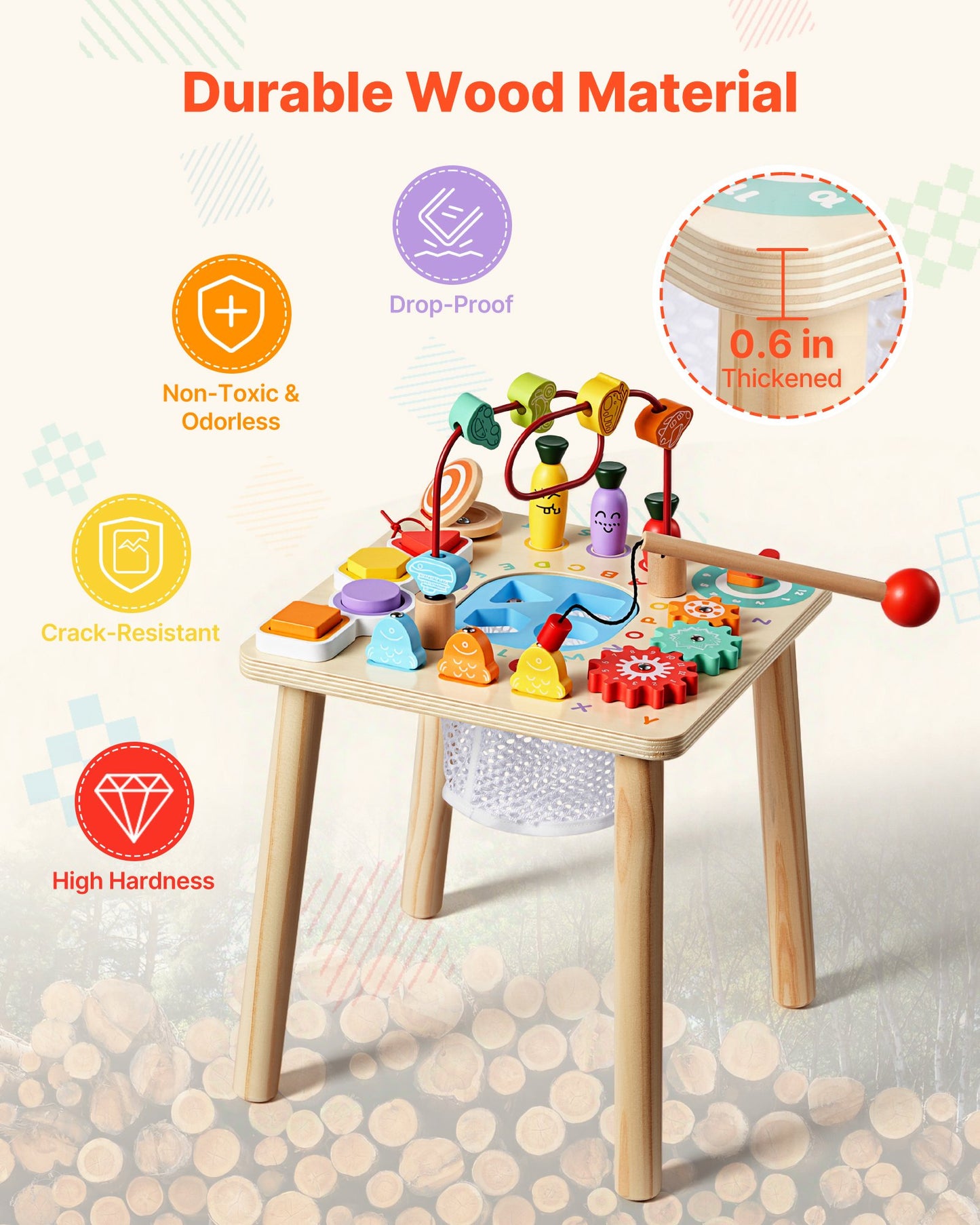 Montessori Activity Table For Toddler 1-3 Years Old, 8 In 1 Wooden Learn Activity Desk, Baby Play Table For Boys & Girls Aged 6+ Months, Great Birthday, Christmas, Children's Day Present