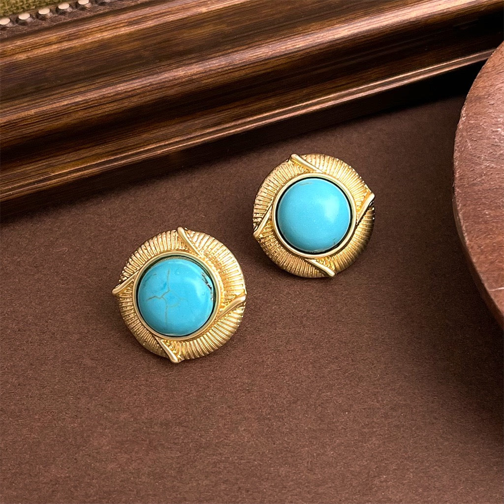 Retro Turquoise Earrings Women Vintage Style Heavy Industry Stud Earrings Bold Statement Fashion Jewelry