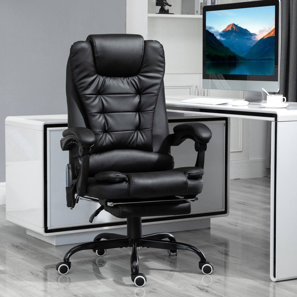 7-Point Vibrating Massage Office Chair High Back Executive Recliner With Lumbar Support, Footrest, Reclining Back, Adjustable Height, Black