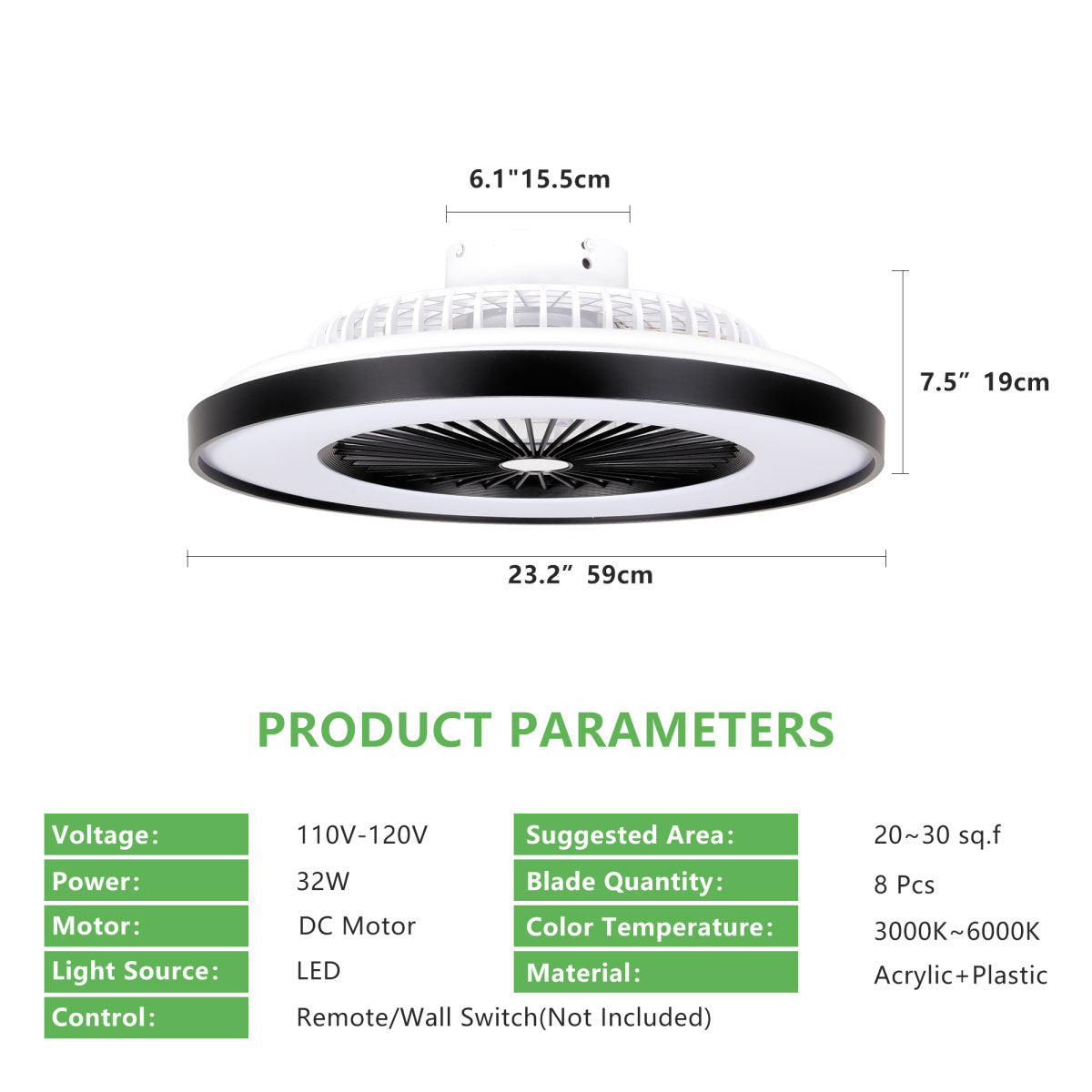 23-inch Black Ceiling Fan Light With LED RGB   Dimmable & Color-Changing, APP & Remote Control, Modern Smart Ceiling Fan For Living Room, Bedroom, And Dining Room  Silent 6-Speed Reversible DC Motor