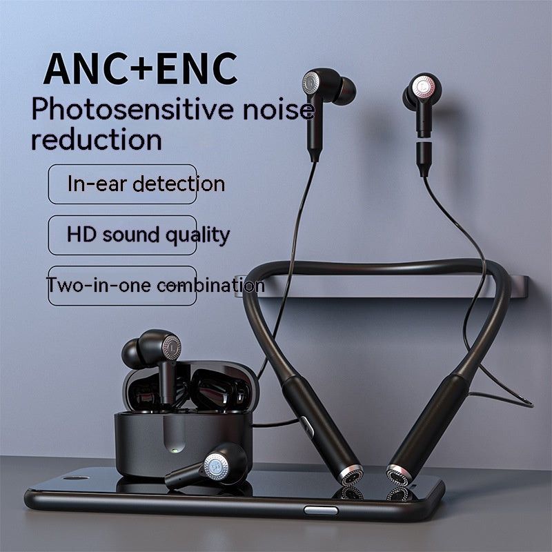 Plastic In-ear Bluetooth Headset Wireless Sports Halter ANC Active Noise Reduction Ultra-long Life Battery