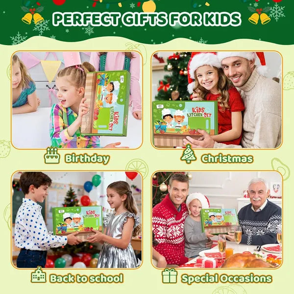 28PCS Knife Set - Kids Knifes For Real Cooking, Montessori Kids Kitchen Knife Set With Cutting Board Crinkle Cutters Kid Safe Knives, Kitchen Tools Old Girl Boy