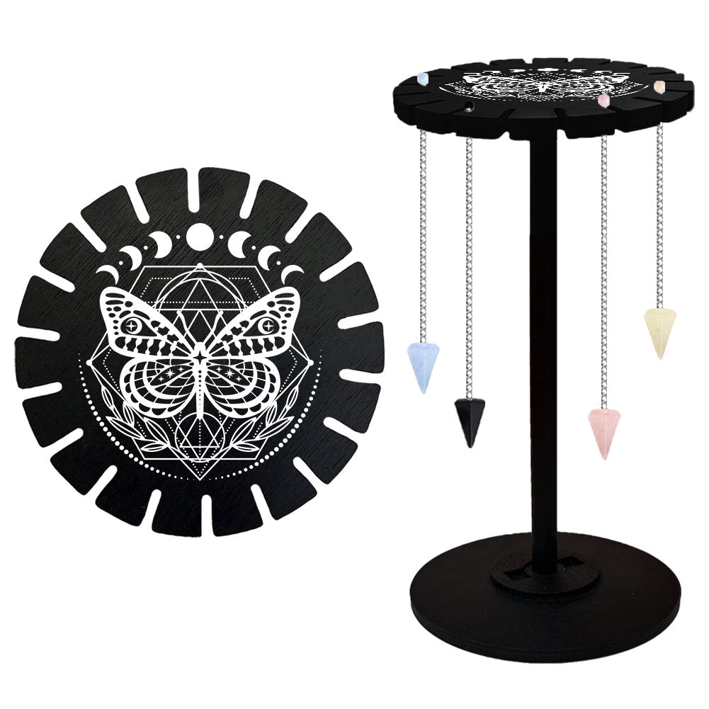 Wooden Wheel, Wooden Display Shelf, Black Holder Stand, Rustic Divination Pendulum Storage Rack, Witch Stuff