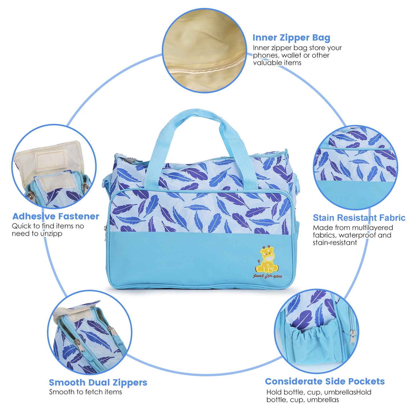 5Pcs Baby Nappy Diaper Bags Set For Picnic Mummy Diaper Handbags With Diaper Pad Food Bag Bottle Bag Travel Tote Bags For Mom Dad