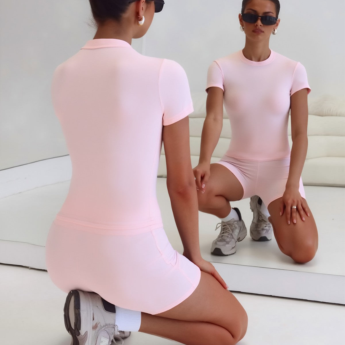 Womens Tight-Fit High-Elastic Yoga Set Outdoor Running Fitness Two-Piece Separates