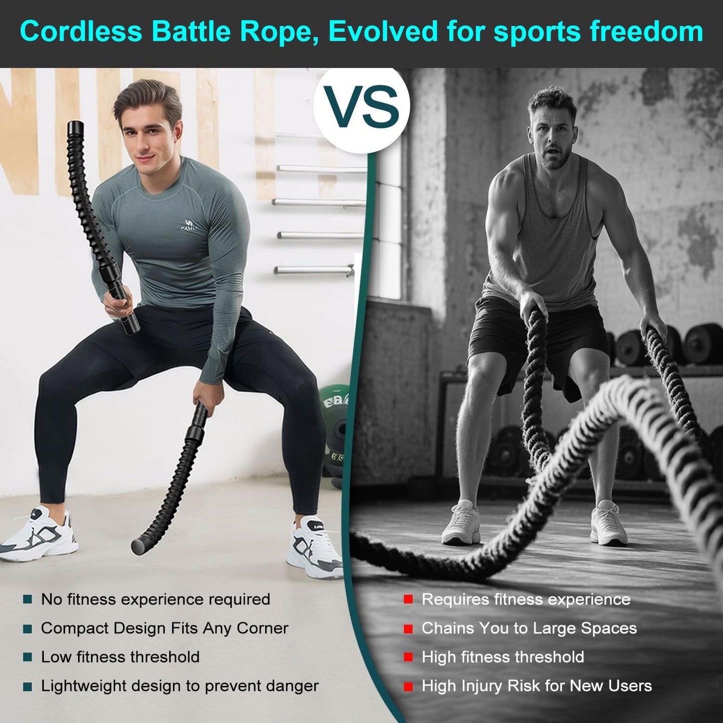 Cordless Battle Ropes, Home Fitness Equipment, Integrated Non-slip Handles, Rubber-coated Springs, Unisex, Suitable For Indoor And Outdoor Training, HIIT Training, Low-impact Cardio Training.