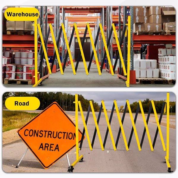 Metal Expandable Barricade, 11 Feet Retractable Fence Outdoor, Mobile Safety Barrier Gate, Easily Assembled Expanding Gate With Casters, Collapsible Accordion Barricade Gate Outdoor