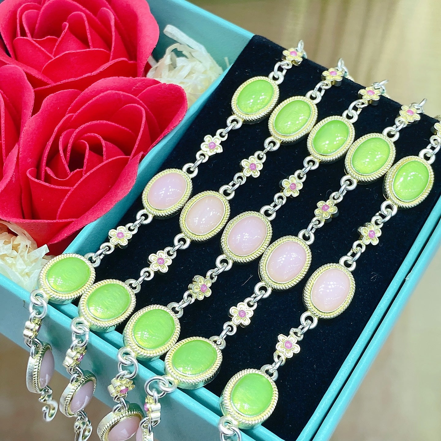 1pcs 999.9 Sterling Silver Gold-Plated Enamel Stone Bracelet, Luxury Retro Style, Ideal For Birthdays & Holiday Gifts