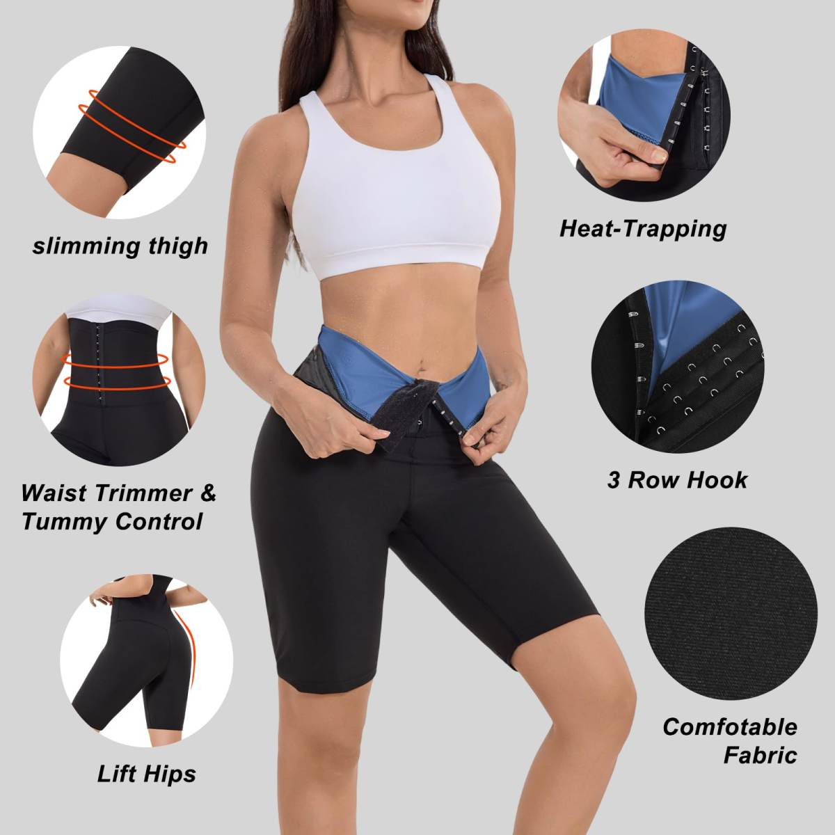 Sauna Sweat Shorts For Women High Waisted Stomach Waist Trainer Slimming Leggings Pants Body Shaper With Hooks