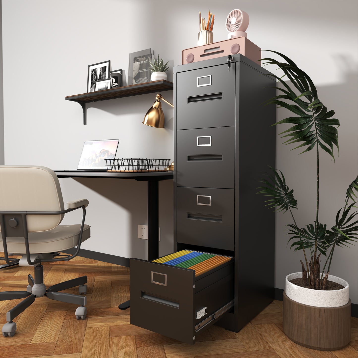 4 Drawer File Cabinet With Lock Metal Vertical File Cabinet Office Home, A4 Legal Letter Size Narrow File Cabinet Locked,Assembly Required
