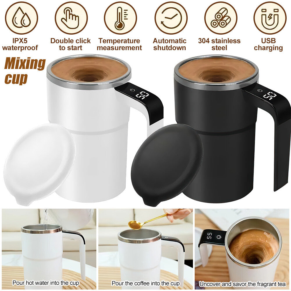 Digital Self Stirring Coffee Mug Auto Mixing Milk Tea Cup Magnetic Rechargeable  Black