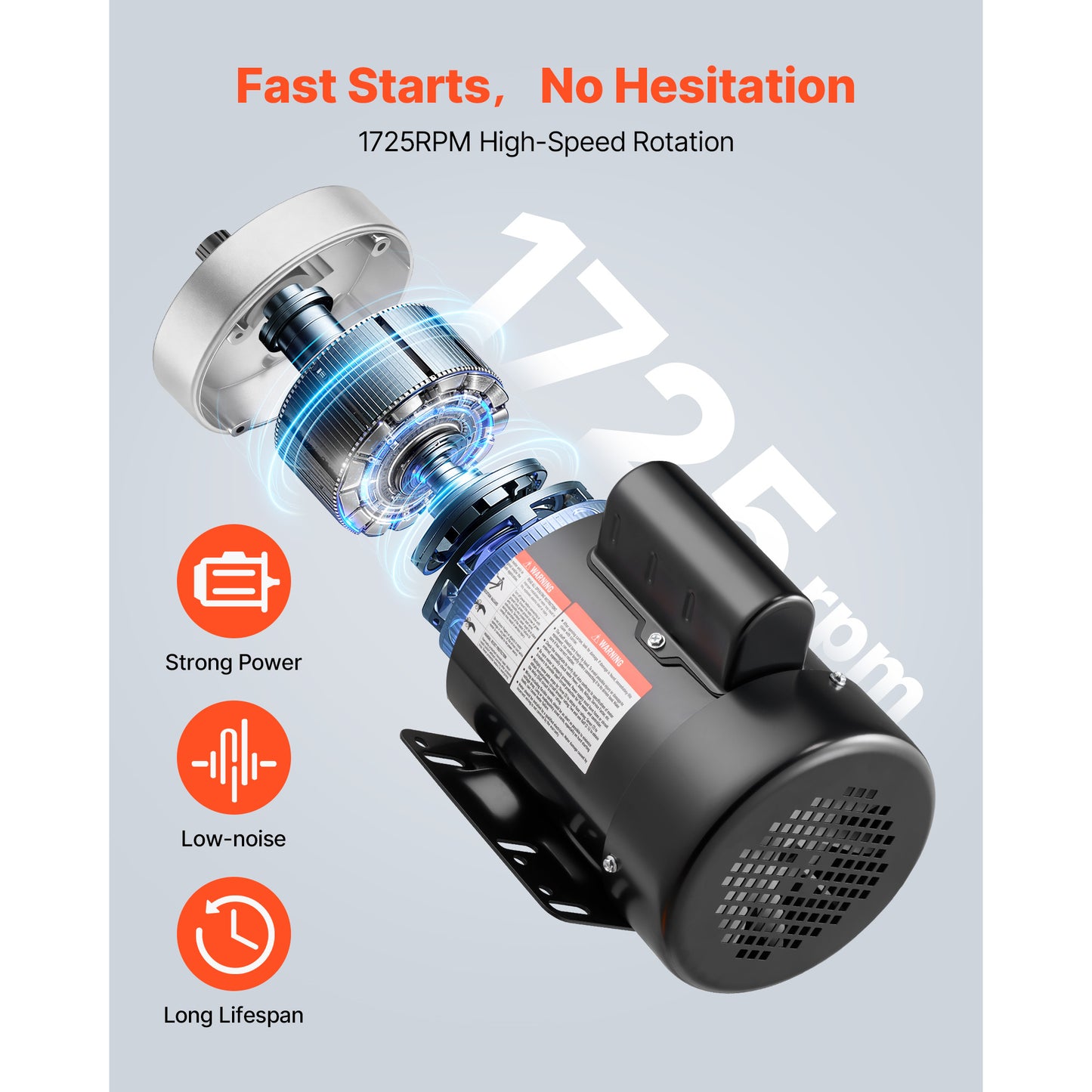 0.5 H P Electric Motor, 1725RPM Air Compressor Motor, CW CCW Rotation, 5 8 Inch Shaft Diameter, 1.88inch Shaft Length, 2.07N.m Torque, Single-Phase, TEFC Cooling, 115V 230V, 56 Frame