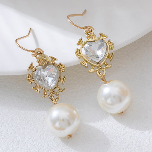 French Court Style Light Luxury Inlaid Rhinestone Pearl Dangle Earrings, High-End Unique Personalized Fashion Stud Ear Jewelry For Women Daily Wear