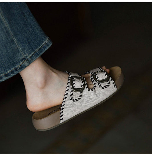 Thick Soled Retro Embroidered One-piece Slippers For Women's Outdoor Wear, Summer Fashion New Beach Sandals, Bocken Shoes