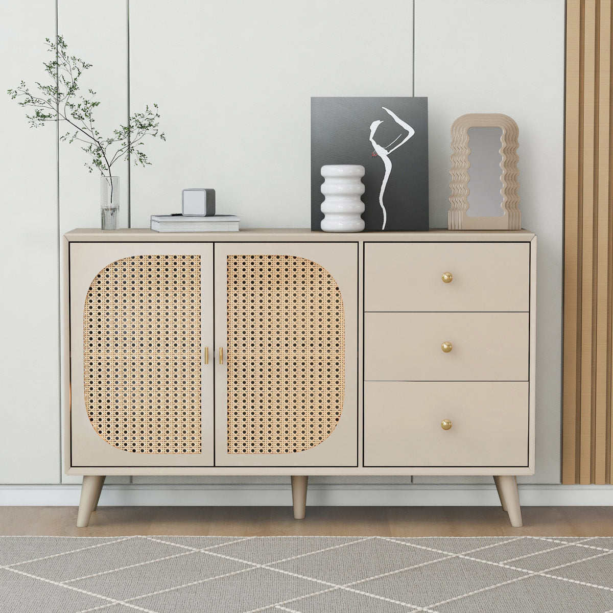 CHANGE IMAGE Dining Room Living Room Sideboard Chest Of Drawers Standing Cabinet Storage Sideboard TV Table With Doors And Drawers Sideboard With Large Storage Offwhite Cream Width 120 Cm