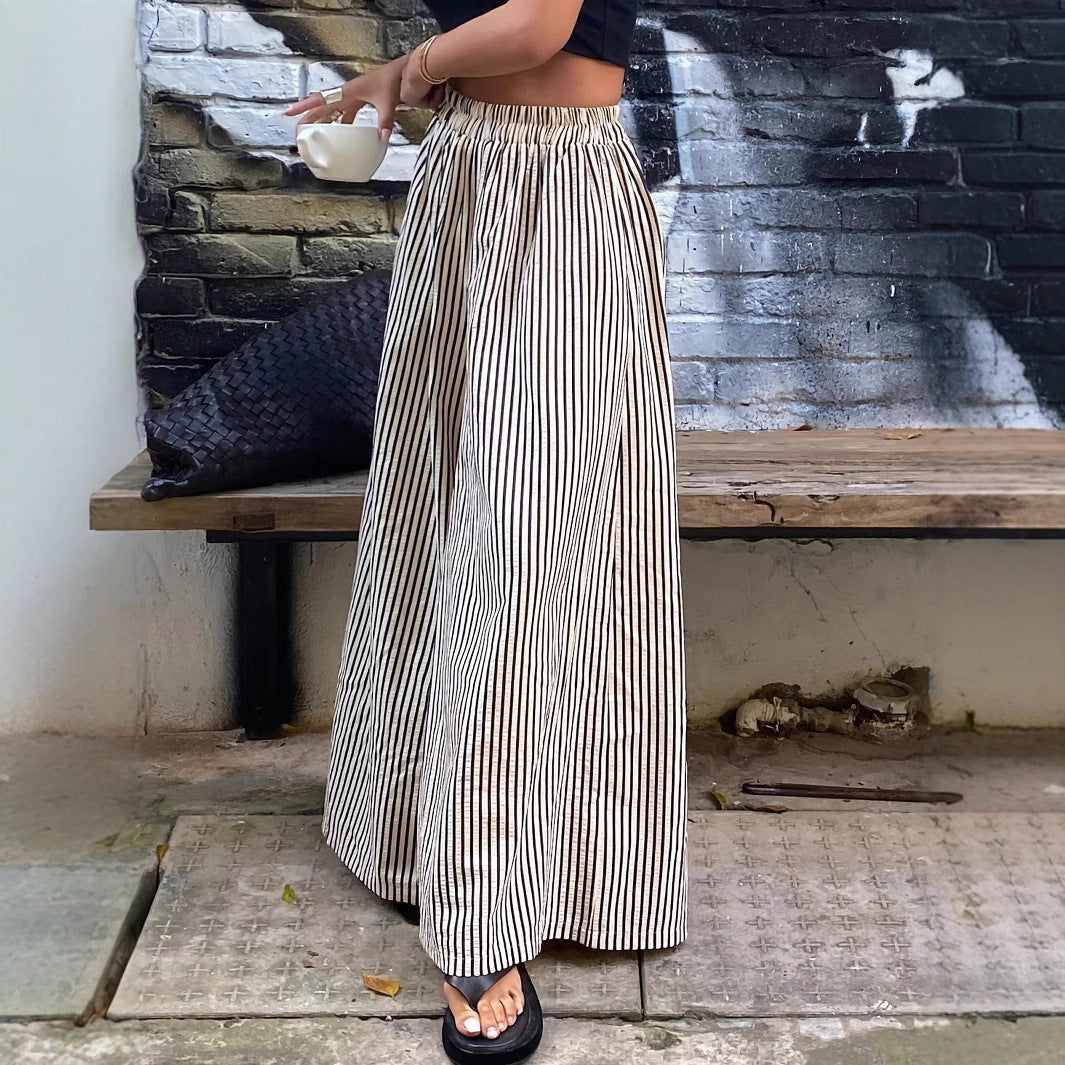 Spring Summer New Casual Versatile Striped Trousers With An Elastic Waist