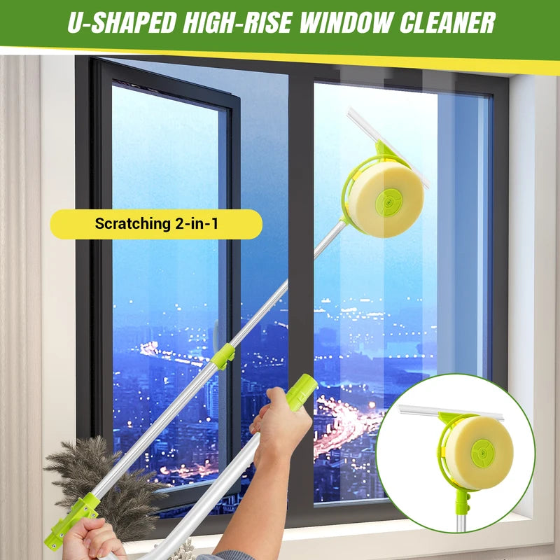 Telescopic Window Cleaning Tool High Rise Window Cleaner U Shape Smart Angle Adjust Wash Bar Cleaner With Squeegee