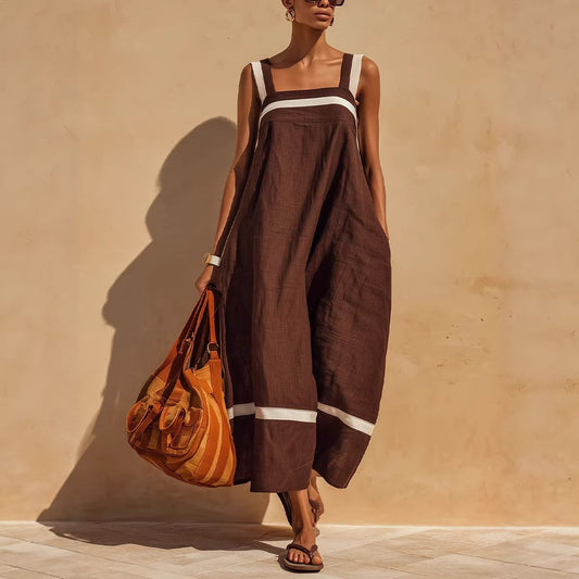 Women's Summer Strap Color-Block Casual Fashion Loose Pocket Dress