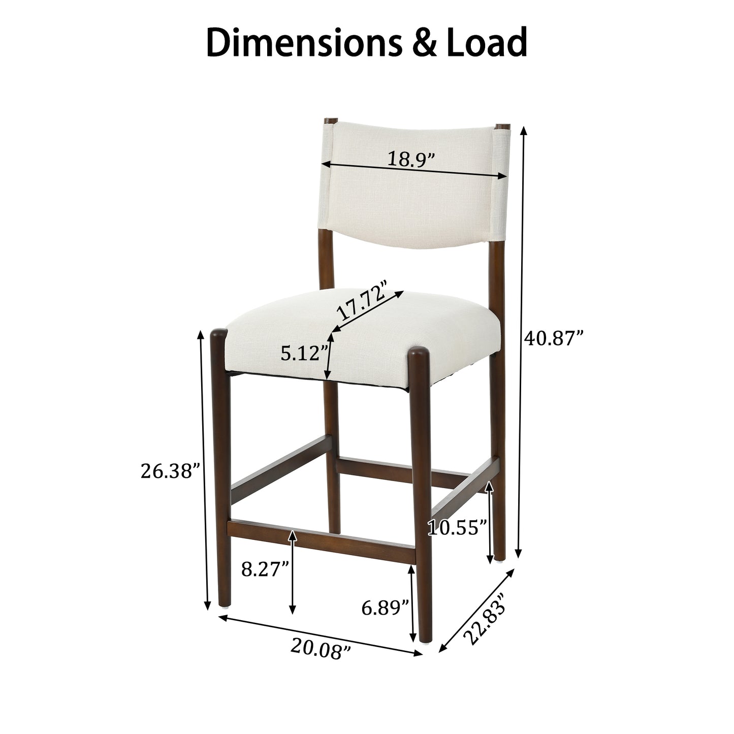 26.4  Solid Wood Counter Height Barstools, Modern Bar Stools Set Of 2, Linen Upholstered Kitchen Island Chair With Walnut-Finished Wood Legs For Home Bar Coffee Shop,Beige