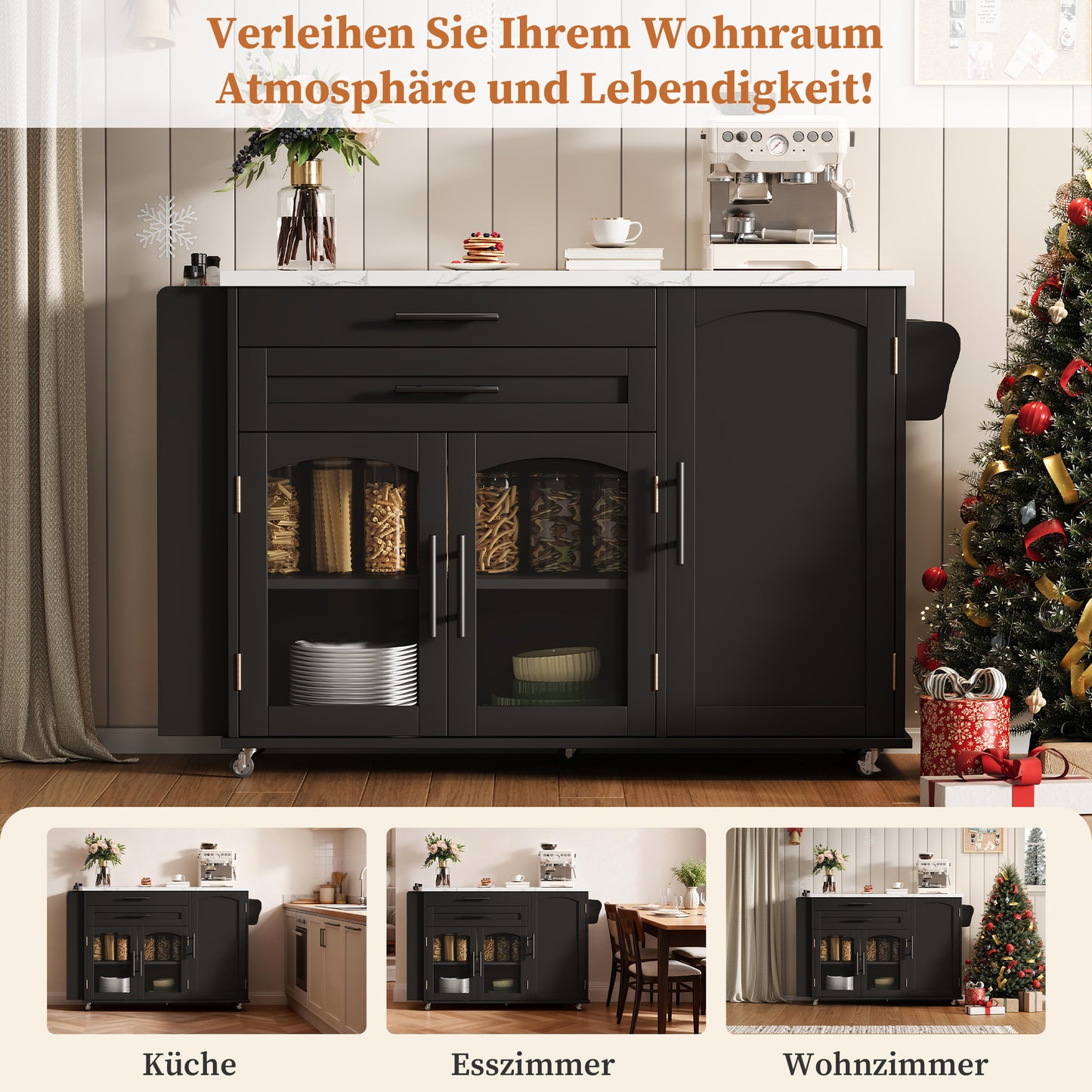 Mobile Kitchen Island With Folding Work Area, Kitchen Trolley, 5 Wheels, Multiple Storage Solutions, Spice Rack, Cutlery Drawer, 120 X 45  X 90 Cm