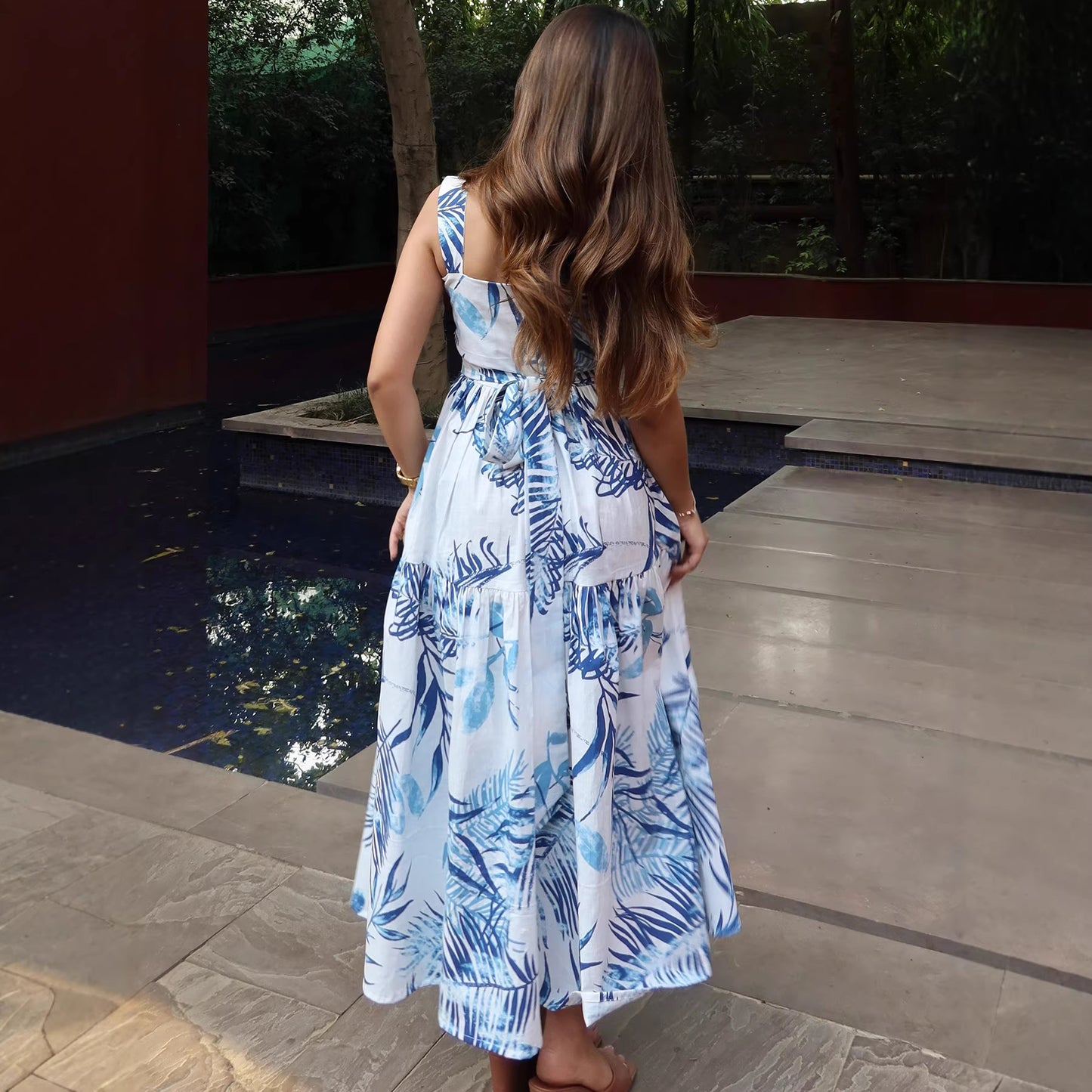 Women's Casual Resort Full-Body Print Strap Maxi Dress