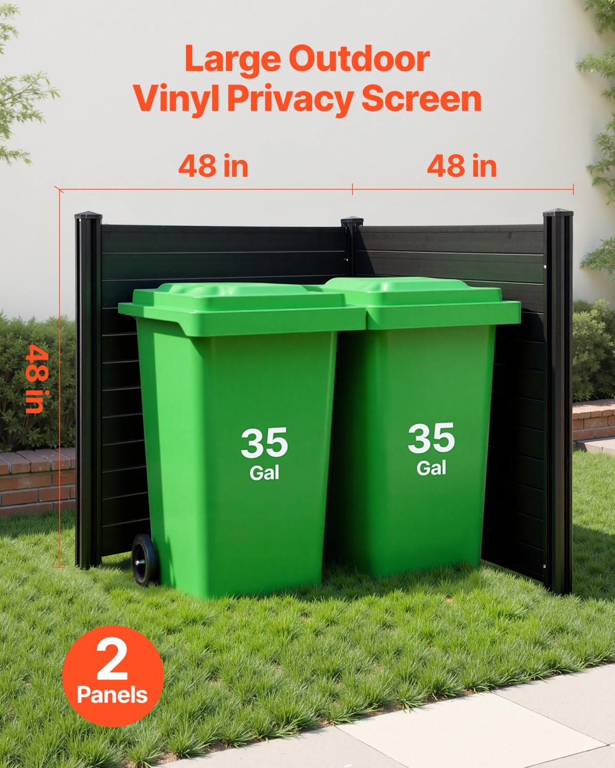 2 Panels Outdoor Privacy Screen, 48 X 48 In Air Conditioner Fence With 27.6 In Ground Stakes, Pool Equipment Enclosure, Horizontal Vinyl Privacy Fence, Ideal For Trash Can And A/C Units, Black