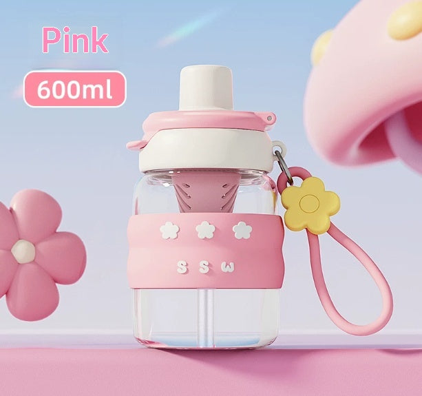 Cartoon Childrens Straw With A Carry Strap Outdoor Portable Direct-drinking Cup