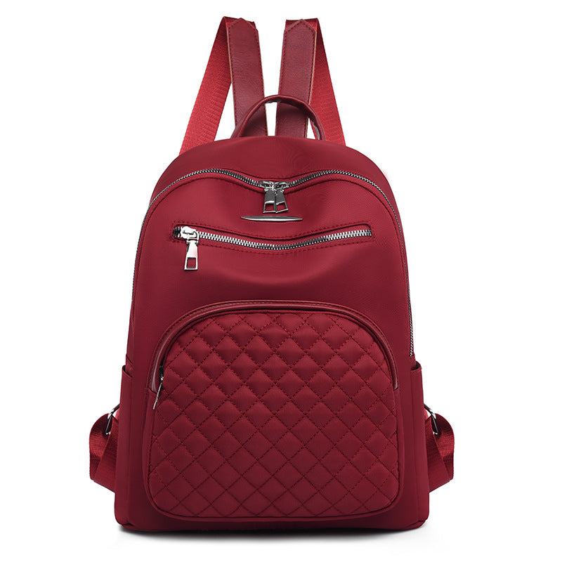 Womens Korean-style Solid-color Casual Oxford Cloth Backpack