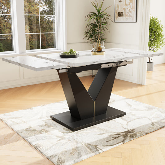 Telescopic Dining Table  99-159x75cm , Extendable Dining Table, Space-Saving Kitchen Dining Table, Wide Work Surface, Flexible Design, Suitable For Home Office And Living Room, White Table Top With V-
