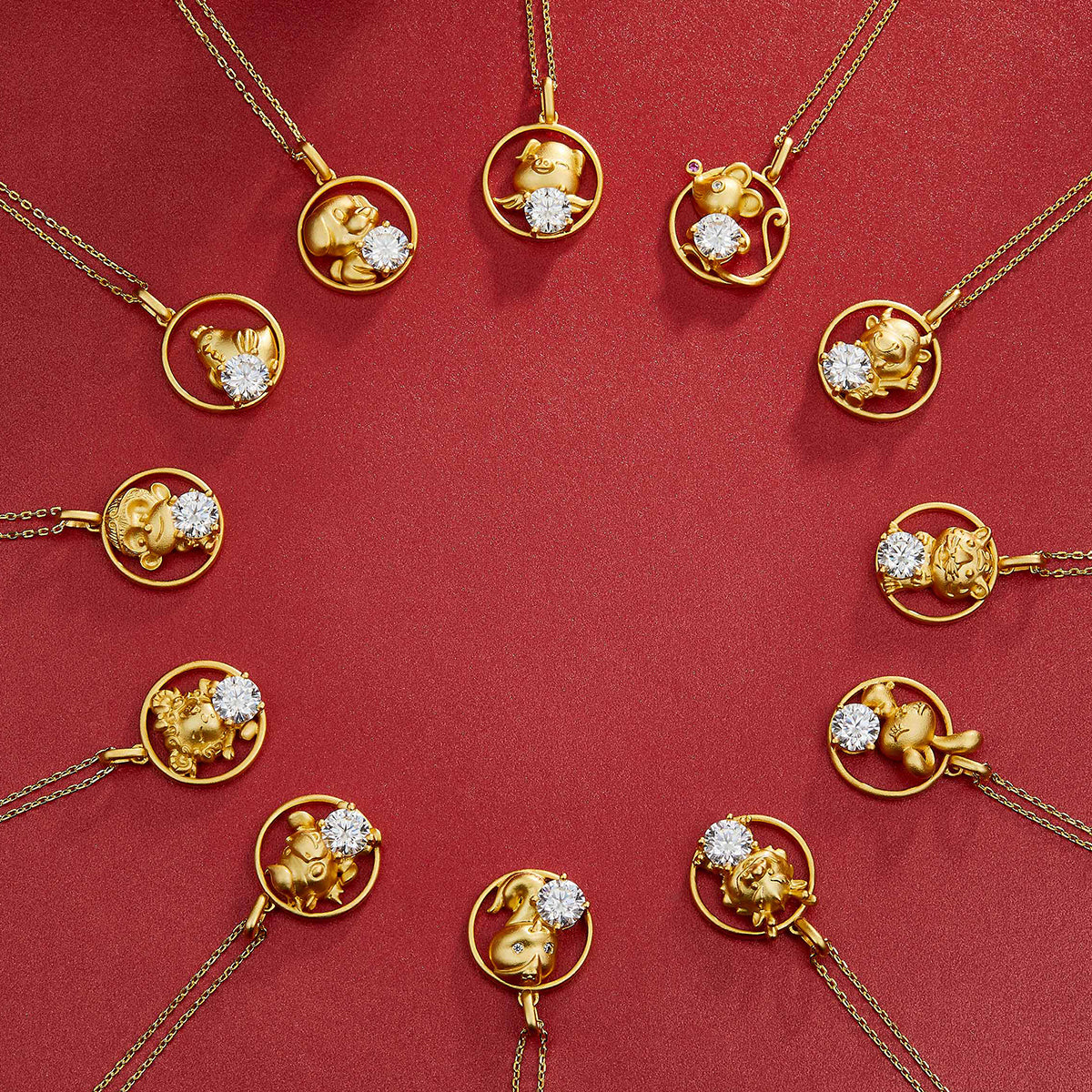 S925 Sterling Silver Gold Plated 1ct Moissanite Chinese Zodiac Necklace 5.2g GRA Certified Gift Box