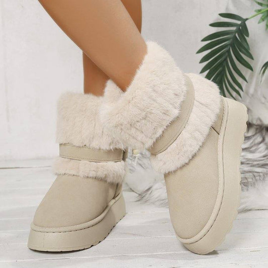 2025 New Fleece Lined Women's Snow Boots, Slip-on Pull-on High Heel Korean Style Hidden Wedge Winter Boots