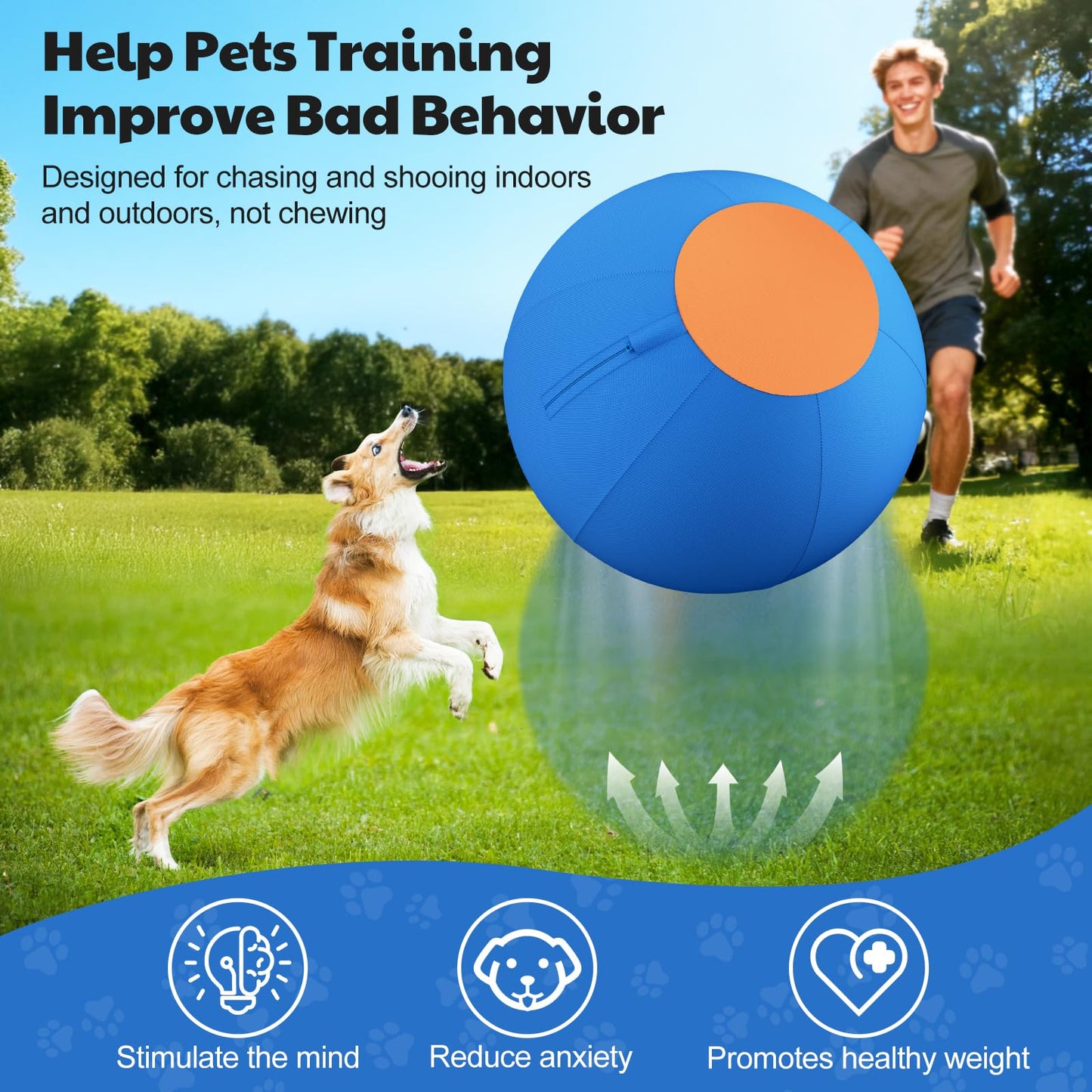17.7'' Herding Ball For Dogs - Enhanced Chew Resistance & Heavy-Duty Material, Dog Toy Agility Equipment For Australian Shepherds,Collies, Includes 5 Repair Patches