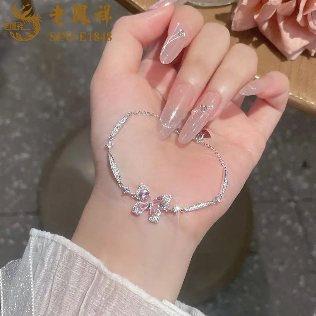 1pcs 999 Sterling Silver Sparkling Butterfly Bracelet, Elegant Dainty Style, Ideal For Birthday & Holiday Gifts