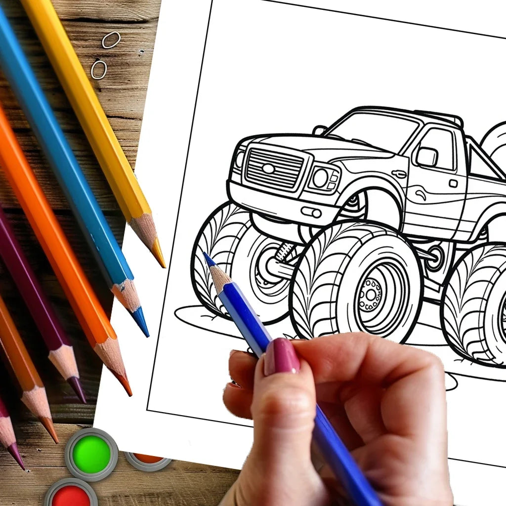 Monsters Trucks 28 Pages Coloring Book Coloring Book For Adult Stress Reduction Colouring Book Valentine's Day Gifting, Birthday Party Gift, Drawing Supplies, Christmas Gift, Back To School Supplies