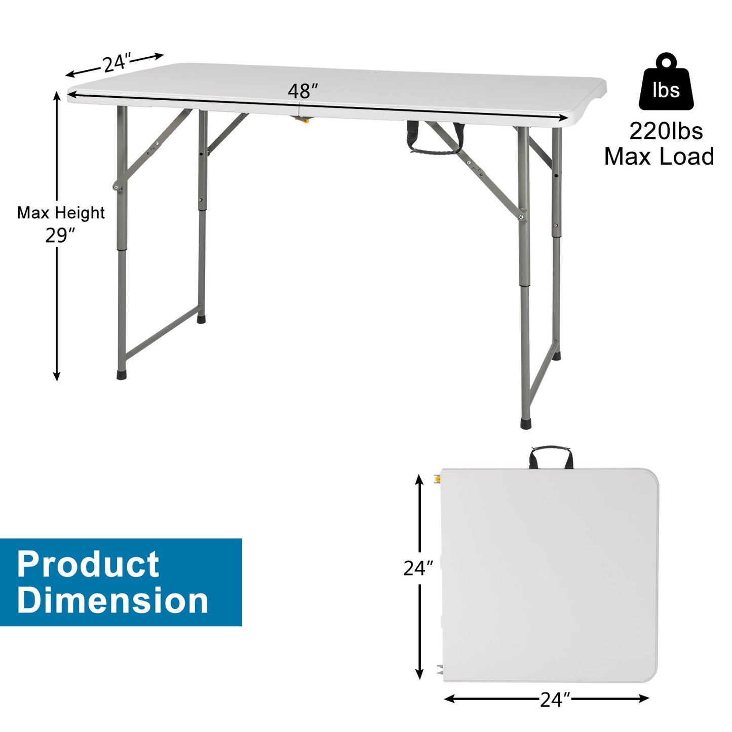 4 FT Folding Camping Table Plastic Picnic Table Office Table For Parties Wedding Camping Office With Carrying Handle
