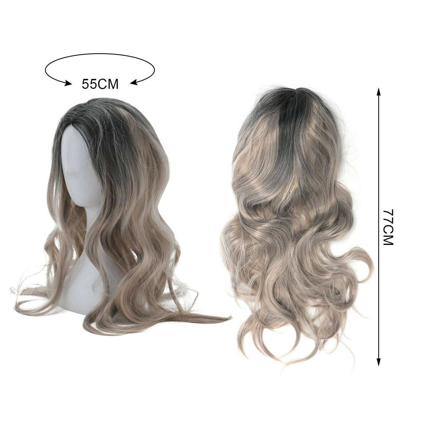 The New  Brown Gold Blonde Long Wavy Wig Synthetic Curly Hair Cosplay Fashion