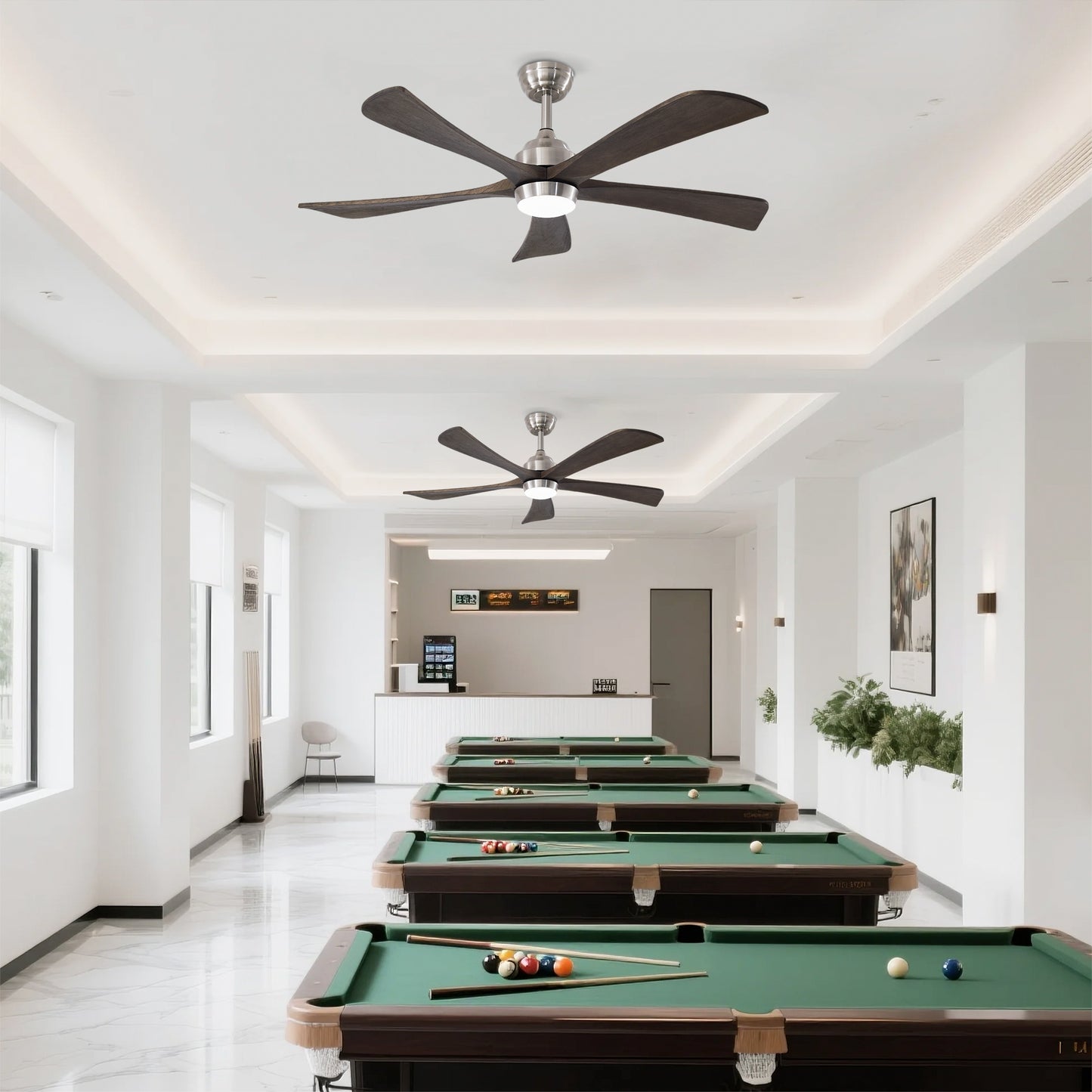 52  5PCS Solid Wood Blades Ceiling Fan With Lights Remote Control,Quiet DC Motor 3 Blade Ceiling Fans 6 Speed Levels,Reversible Ceiling Fan,for Patio Living Room,Bedroom,Office,Indoor. Stain Nickel