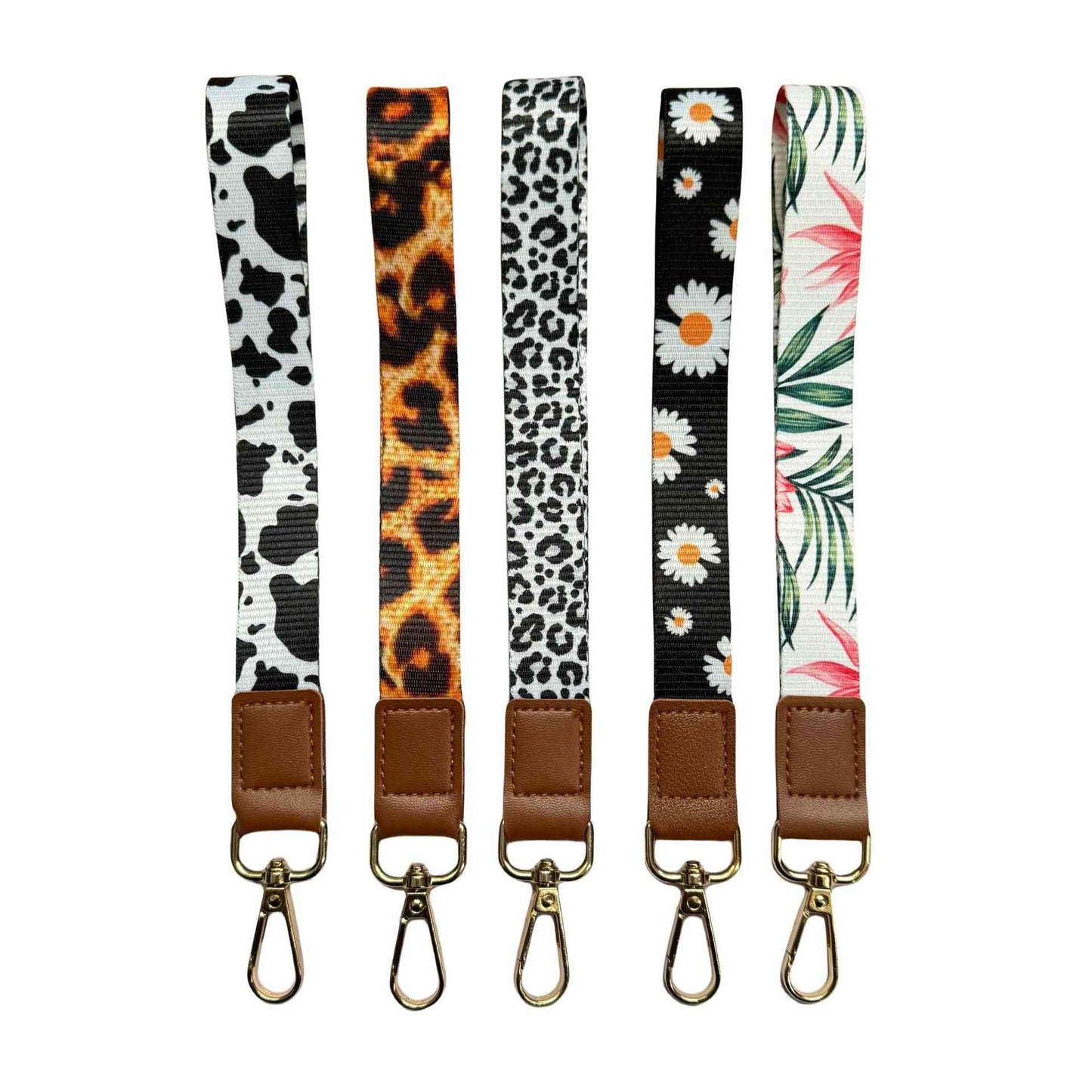 Mobile phone lanyard-wrist short and thick-black daisy-polyester-1 strip