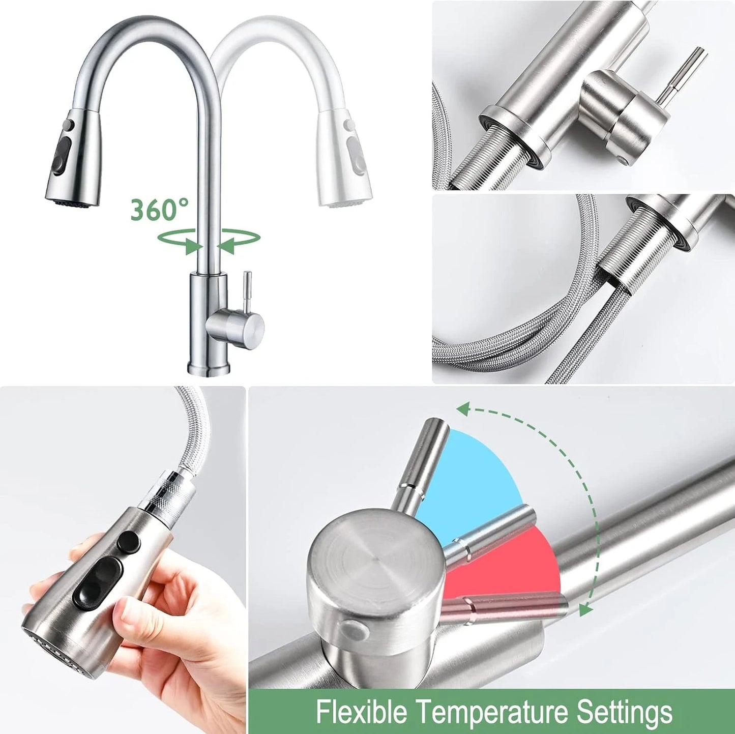 360 Kitchen Sink Mixer Taps Pull Out Spout Spray Single Lever Modern Mono Tap