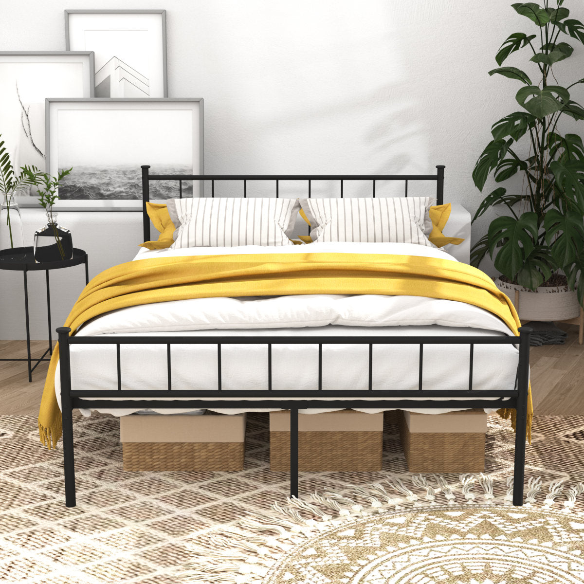 Full Size Bed Frame, Headboard And Footboard,Structurally Stable, Under Bed Storage,No Box Spring Needed,Black
